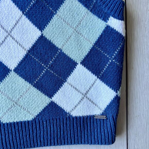 Hollister Argyle Crop Sweater Vest Small Layers Preppy Blue Diamond - Picture 2 of 7